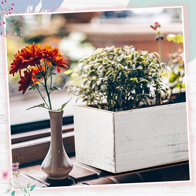 Dandat 1 Set Wood Boxes for Centerpieces 12x4 Inch Rectangle Wooden Planter Box Rustic Wooden Planters with Removable Plastic Liner Floral Foam Blocks for Christmas Wedding Home Garden Decor(White)