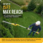 20V Cordless Pole Hedge Trimmer, 15 Ft Reach, 2 x 4.0Ah Batteries | Fast charger included, with 5/8-inch cutting capacity and an extension pole for trimming tall hedges,shrubs,and bushes,Yellow
