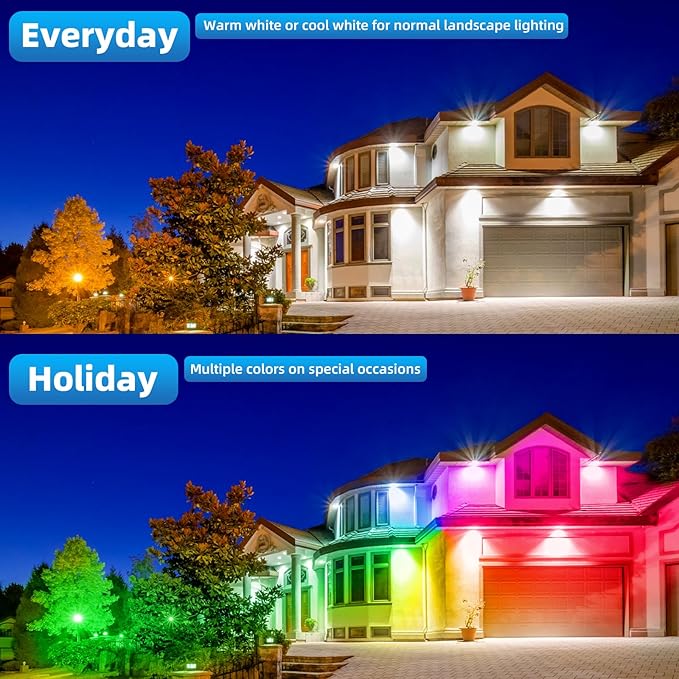 Low Voltage Landscape Lighting,12V-24V RGBW Color Changing Landscape Lights IP67 Waterproof Landscape Spotlights for Garden Yard Holiday Halloween Christmas Decor (6 Pack)