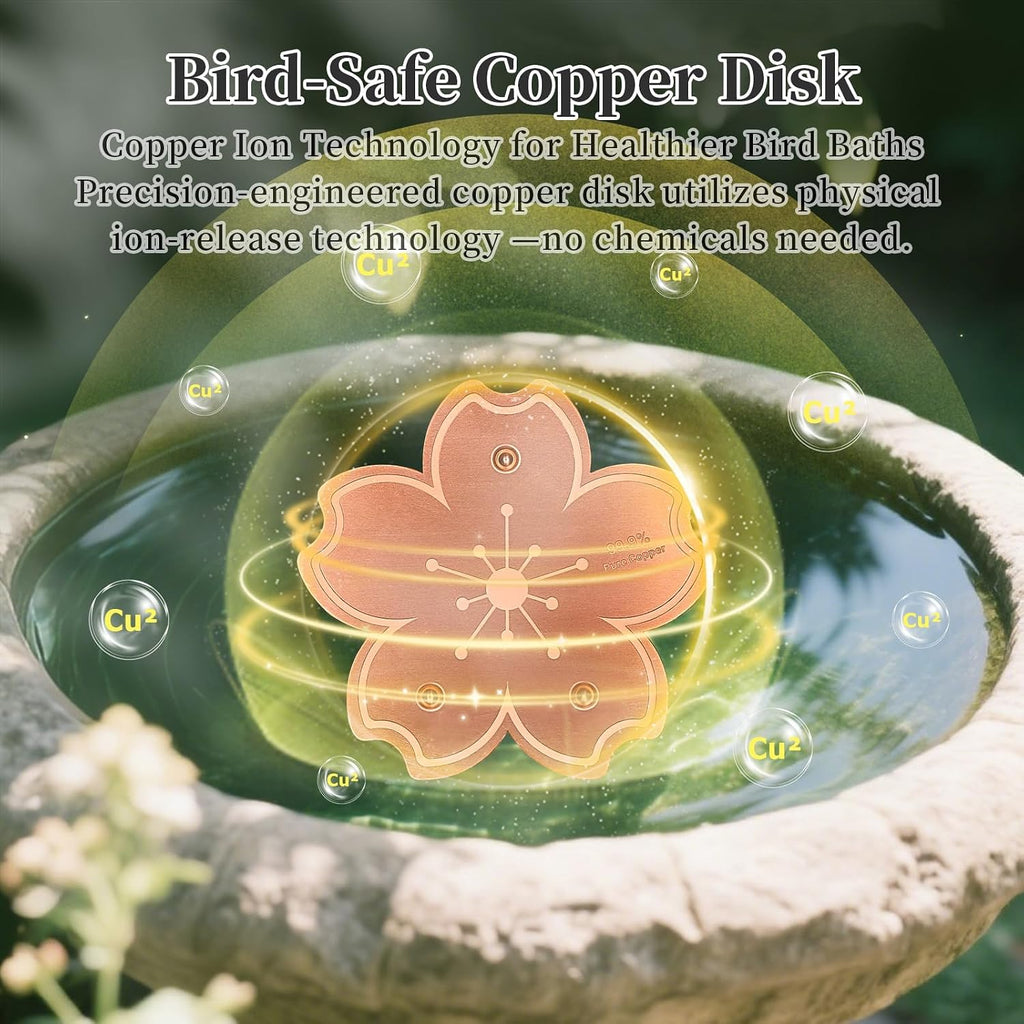 Bird Bath Copper Disk, 1pcs Flower Shaped 99.99% Pure Copper Cleaning Disc Plate for Physical Safe Water Purification All-Season for Outdoor Wildlife Bird Bowls Birdbaths Solar