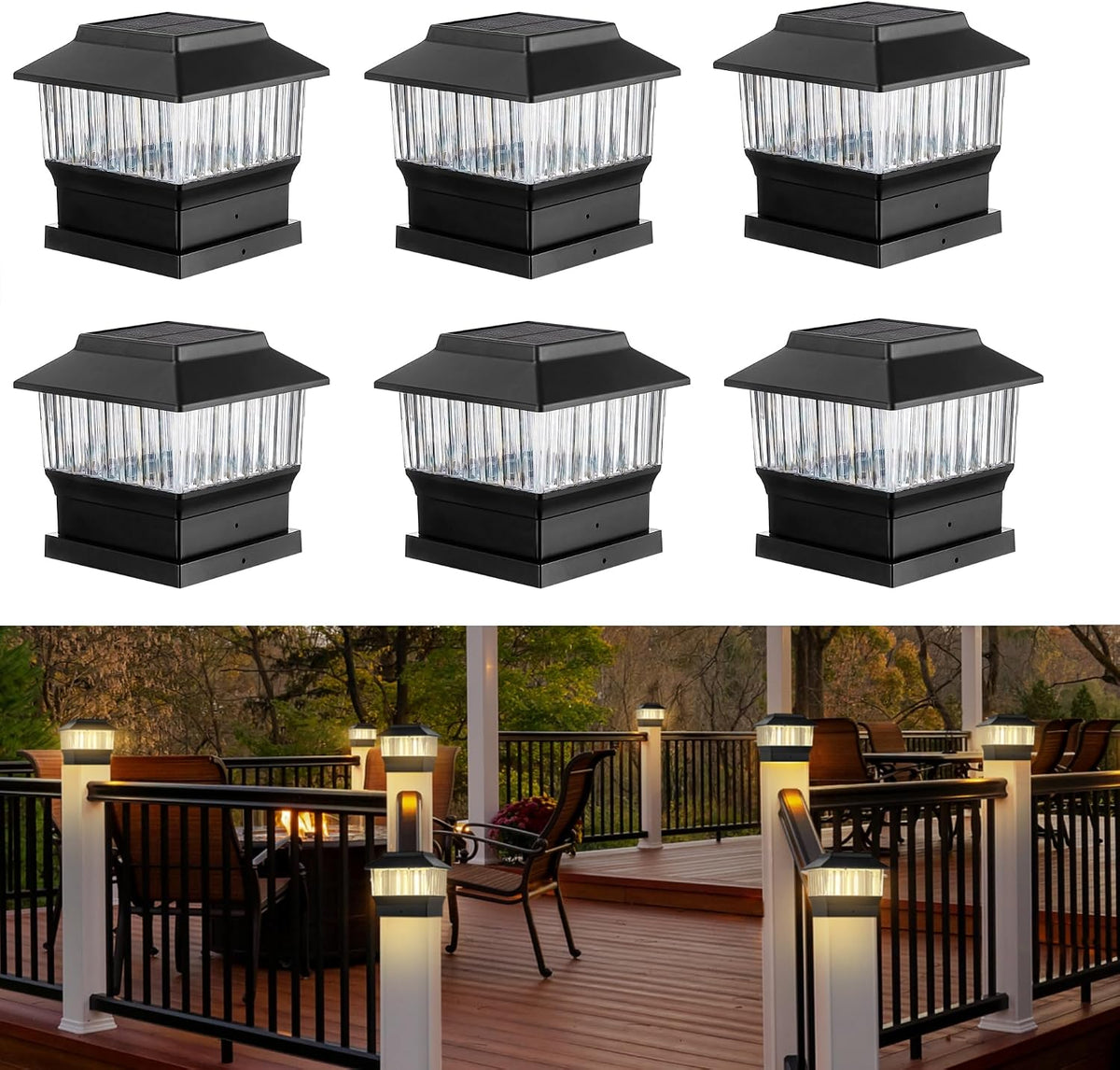3.5x3.5 solar post cap lights, 3 modes, black, main product view