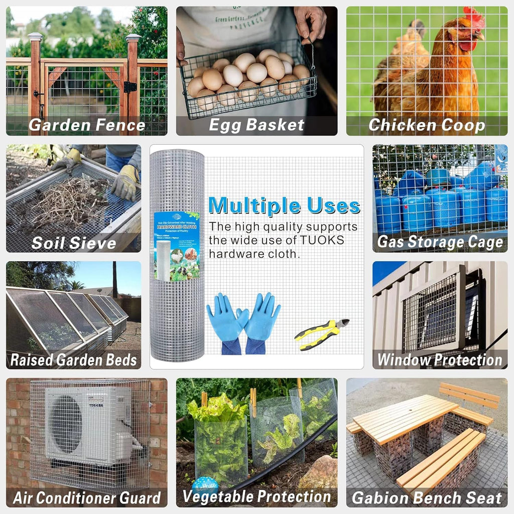 Hot-Dip Galvanized 1/2in Hardware Cloth 48x100ft 19G Chicken Wire Fencing | TUOKS Welded grid stays rigid; easily cut to shape around posts, rabbit enclosures, flower beds, and garden protection.