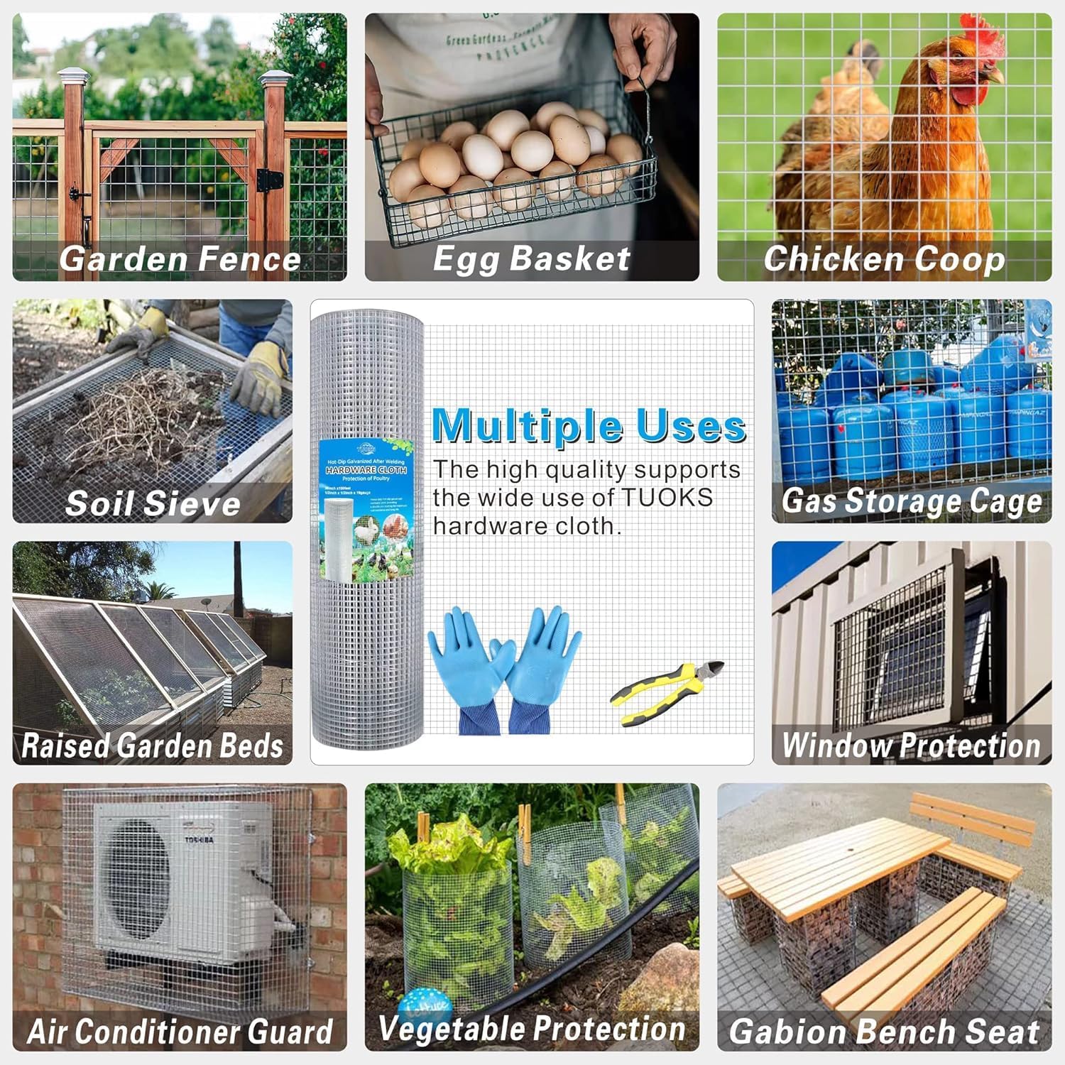 Hot-Dip Galvanized 1/2in Hardware Cloth 48x100ft 19G Chicken Wire Fencing | TUOKS Welded grid stays rigid; easily cut to shape around posts, rabbit enclosures, flower beds, and garden protection.
