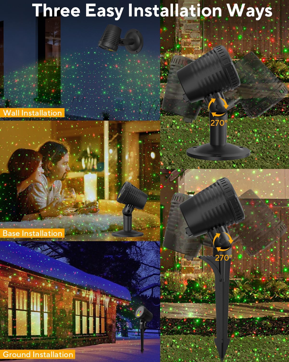 Neroupe Christmas Projector Lights Outdoor Waterproof with Remote Control, Outdoor Christmas Decorations Garden & Landscape Lights with Red and Green Stars for Garden Room Decor/Halloween Decorations