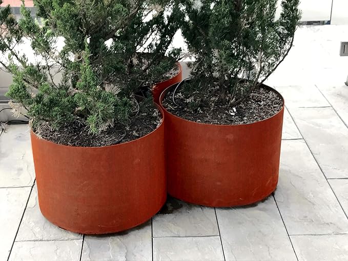 PLANTERCRAFT Corten Steel Metal Planter Box, Round Sizes, Modern Garden Steel planters for Commercial and Residential Outdoor Use.