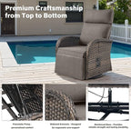 Belord Dual-Adjust Outdoor Swivel Recliner Chair – Wicker Reclining Patio Chair with Adjustable Backrest and Footrest, All-Weather Wicker Chaise Lounge Chair Outdoor for Pool Deck (2.0)