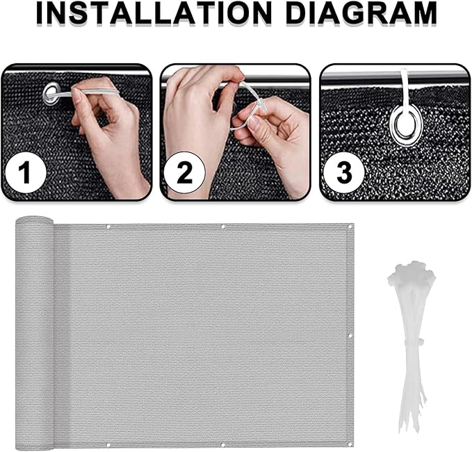 LOVE STORY 3'x16' Gray Balcony Screen Privacy Fence Cover (HDPE) UV Protection Weather-Resistant 3 FT Height Shield for Deck, Patio, Backyard, Outdoor Pool, Porch, Railing