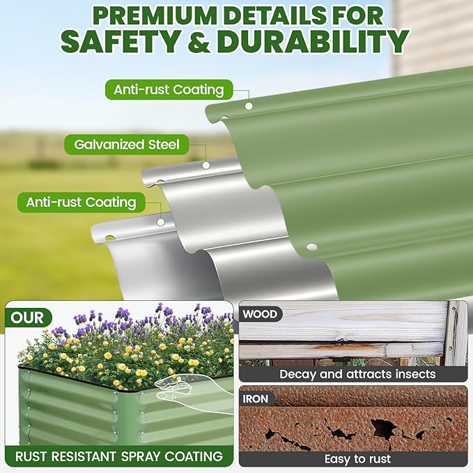Elevated Raised Garden Bed 2' x 4'- Galvanized Metal Planter Boxes with Legs & Storage Rack, Outdoor Planters for Backyard/Patio/Balcony, with Drainage Holes for Vegetables, Flowers, Herbs, Green