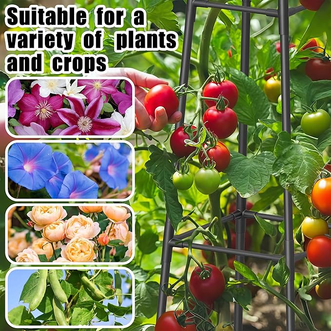 5.2FT Obelisk Trellis for Climbing Plants Outdoor, 16mm Rust-Proof Extra Thickened Plastic-Coated Metal Pipes, Indoor Climbing Support for Potted Plants, Vines, Flowers Stands,Black