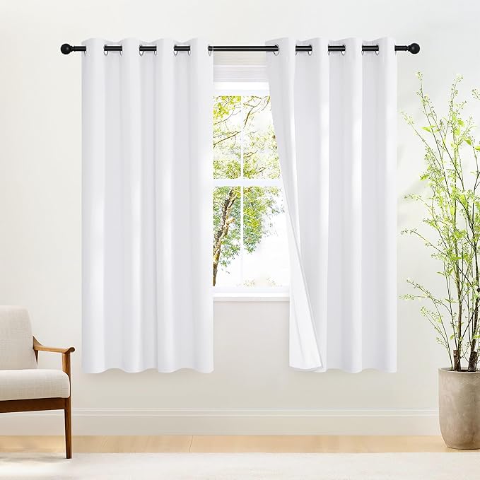 NICETOWN Pure White 100% Blackout Curtains 72 inches Long with White Liner, Grommet Thermal Drapes Privacy Window Treatments for Bedroom/Night Shift, 1 Panel, W52 x L72