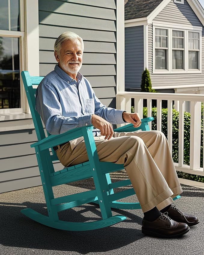 SERWALL HDPE Outdoor Rocking Chair Set of 8, Patio Rocking Chairs for Adults, All Weather Outdoor Rockers for Lawn, Aruba