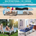 ABORON 3 in 1 Sun Tanning Chair Oversized with Mat&Face Arm Hole,Heavy Duty Folding Chaise Lounge Chairs,5-Position Outdoor Lounge Chair/Pillow, for Beach, Pool, Lawn, Yard, Patio