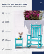 KINGYES Outdoor Rocking Chair Set of 2, High Density Polyethylene Patio Rocking Chairs with 330lbs Support for Adults, Aruba Blue
