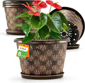 8 Inch Planter Pots for Plants, Plastic Flower Pots Indoor Outdoor, 5 Pack Resin Plant Pot with Drainage & Saucer, Retro Decorative Garden Pot with Removable Trays for House