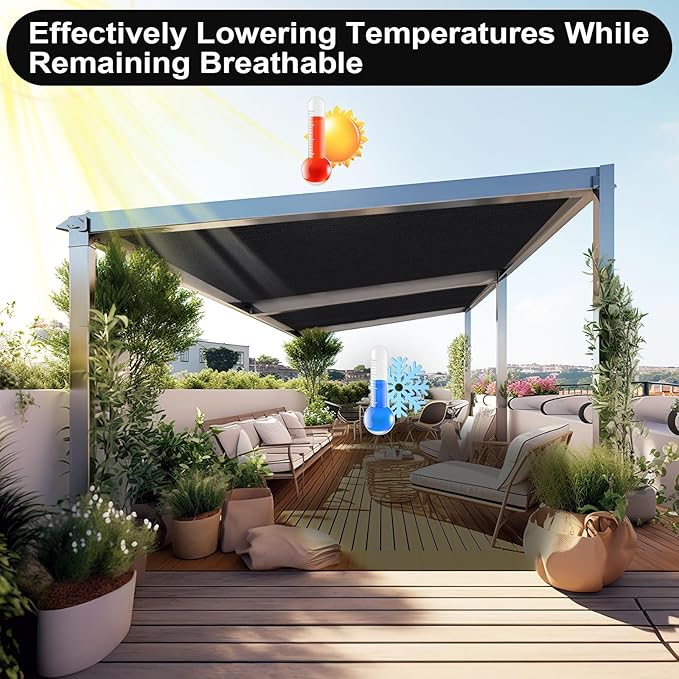Artpuch 90% Sun Shade Cloth, 12 x 12 FT Pergola Shade Cover Canopy with Grommets, Sun Screen Fabric Tarp for Patio, Outdoor, Garden, Backyard, Black