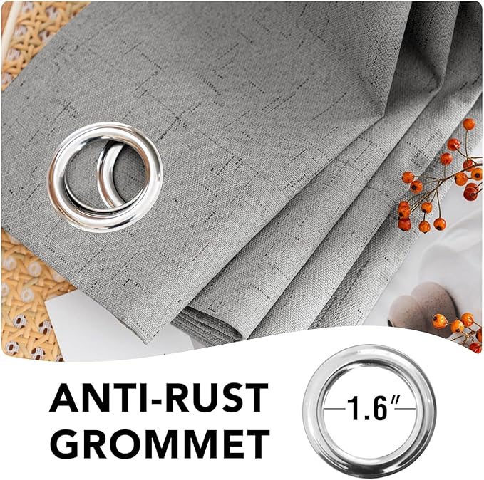 H.VERSAILTEX Linen Curtains 100% Blackout Curtains for Bedroom 90 inch Long Full Light Blocking Nature Linen Blended Window Curtains for Living Room Nickel Grommet (2 Panels, Dove Gray)