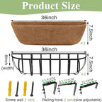36 Inch Railing Planter Window Box Deck Balcony Rail Planter with Coco Liner Metal Wall-Mounted Coconut Liner Planters Basket Horse Trough Planters for Outdoor Balcony Porch Fence Patio (2 Pack)