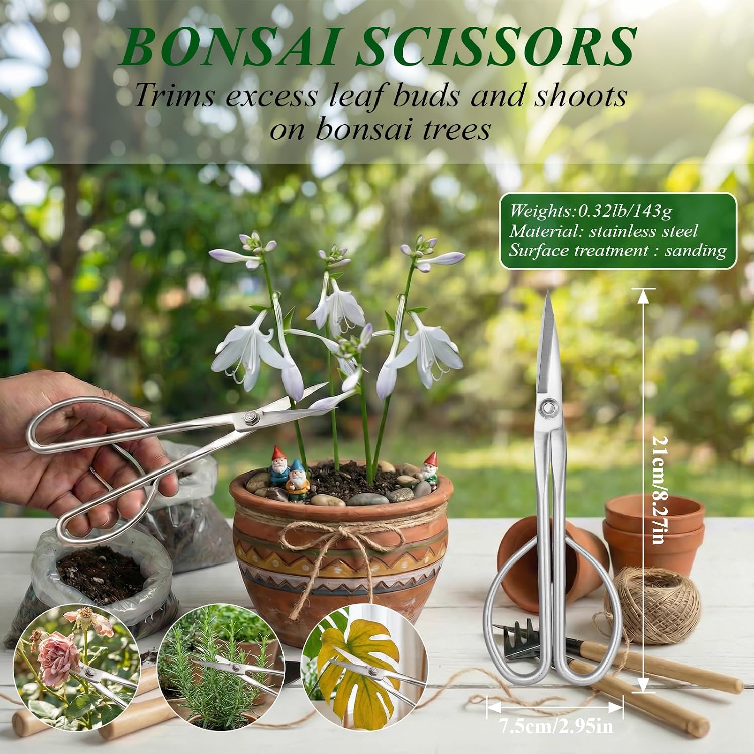 Bonsai Tools Set 3-Piece – Knob Cutter, Concave Cutter & Scissors for Trim | High-Carbon Steel, Ergonomic Non-Slip Grip, for Bonsai Tree Pruning & Shaping, Portable Storage Bag