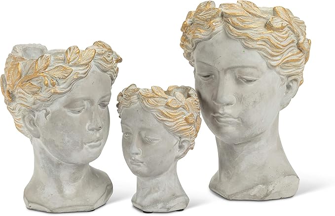 Abbott Collection Aphrodite Head Planter – Small Indoor and Outdoor Planter Pots – Whimsical Woman Statue Head Planter for Flowers and Succulents (Grey/Gold, 8.5" Tall, 3.5" Opening)