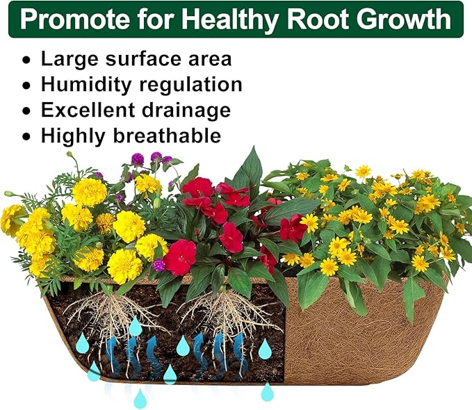DUNCHATY Railing Planter Window Box - 4 Pack 24" Horse Trough Planter with Coco Fiber Liner - Deck Balcony Rail Planter for Porch Fence Patio Outdoor