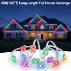 100FT Smart Permanent Outdoor Lights Eaves String | IP67 waterproof, APP & remote control, LED roofline lighting for Christmas and daily decor