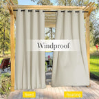 NICETOWN 2 Panels Outdoor Curtains for Patio Waterproof 84" Long, Windproof Grommet & Back Tab on Top & Bottom Thermal Insulated Sun Blocking Drapes with Rope for Gazebo, Beige, W100 per Panel