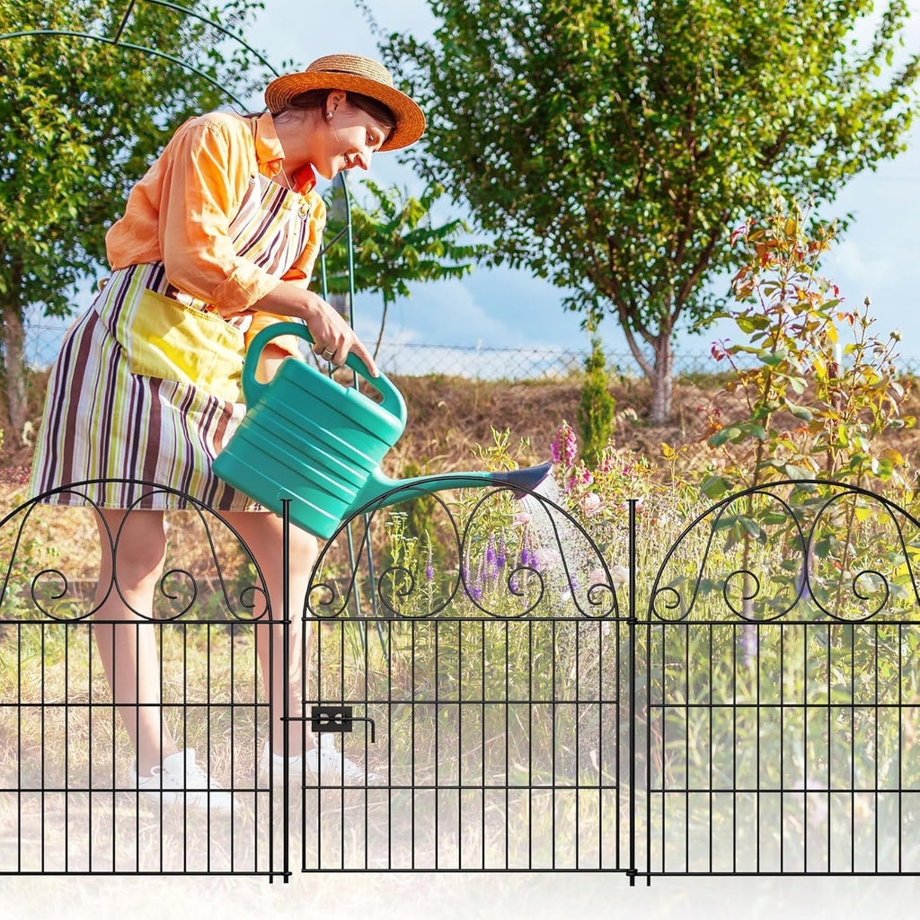 8 pannels garden fence animal barrier with gate, side view