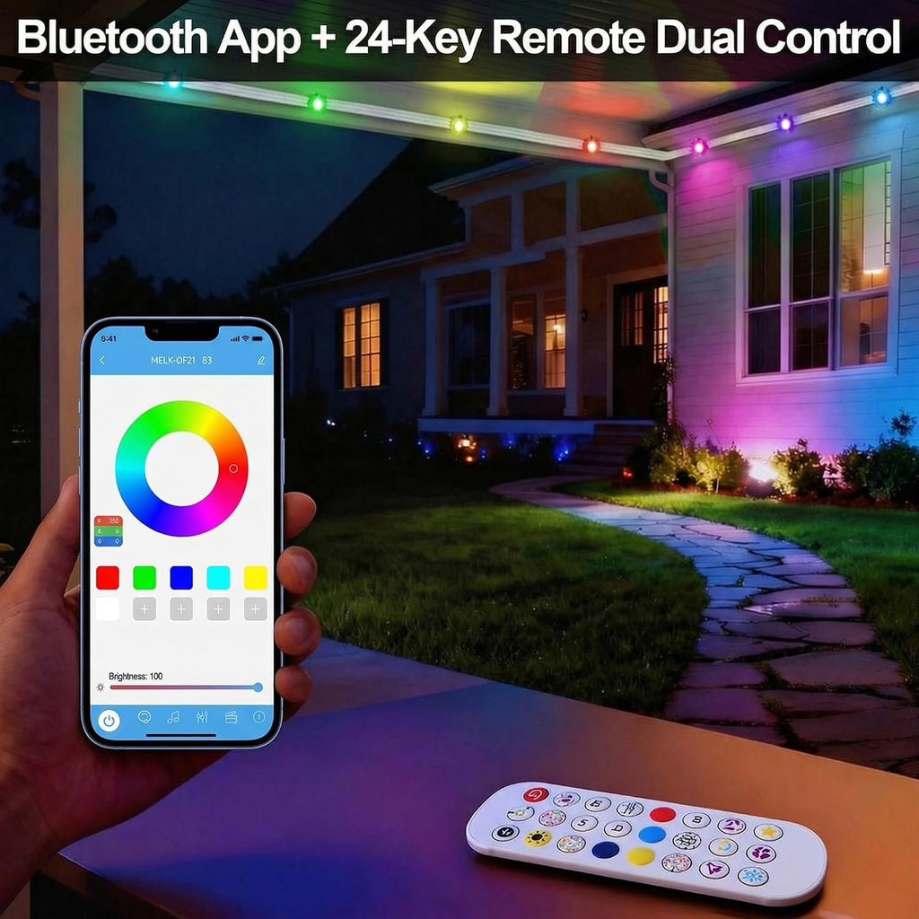 100FT Smart Permanent Outdoor Lights Eaves String | IP67 waterproof, APP & remote control, LED roofline lighting for Christmas and daily decor