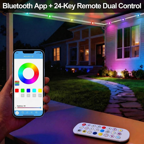 100FT Smart Permanent Outdoor Lights Eaves String | IP67 waterproof, APP & remote control, LED roofline lighting for Christmas and daily decor