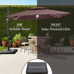 Best Choice Products 12x12ft LED Cantilever Patio Umbrella w/Base Included & 360° Rotation, Large Solar Offset Hanging Outdoor Sun Shade for Deck, Backyard Table w/Stand & Lights – Deep Taupe
