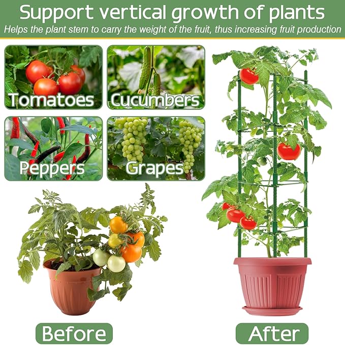 Halatool 2 Pack Tomato Cages for Garden,Up to 48in Adjustable Tomato Cage, Garden Stakes Tomato Trellis for Pots, Tomato Plant Support for Raised Garden Bed & Climbing Vegetables Flowers