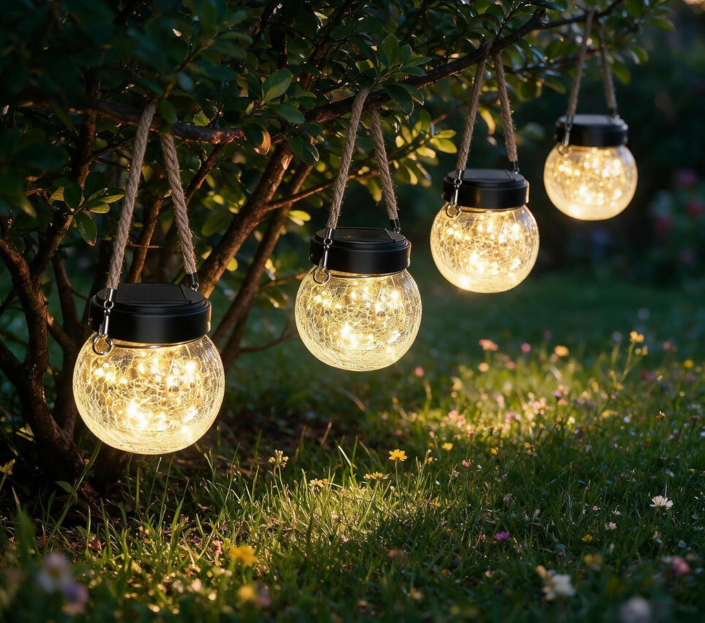 ROSHWEY 4 Pack M Size Solar Lantern Gifts for Women, Hanging Garden Decor Solar Lights Outdoor Waterproof with 15 LED for Halloween Christmas Easter Gift