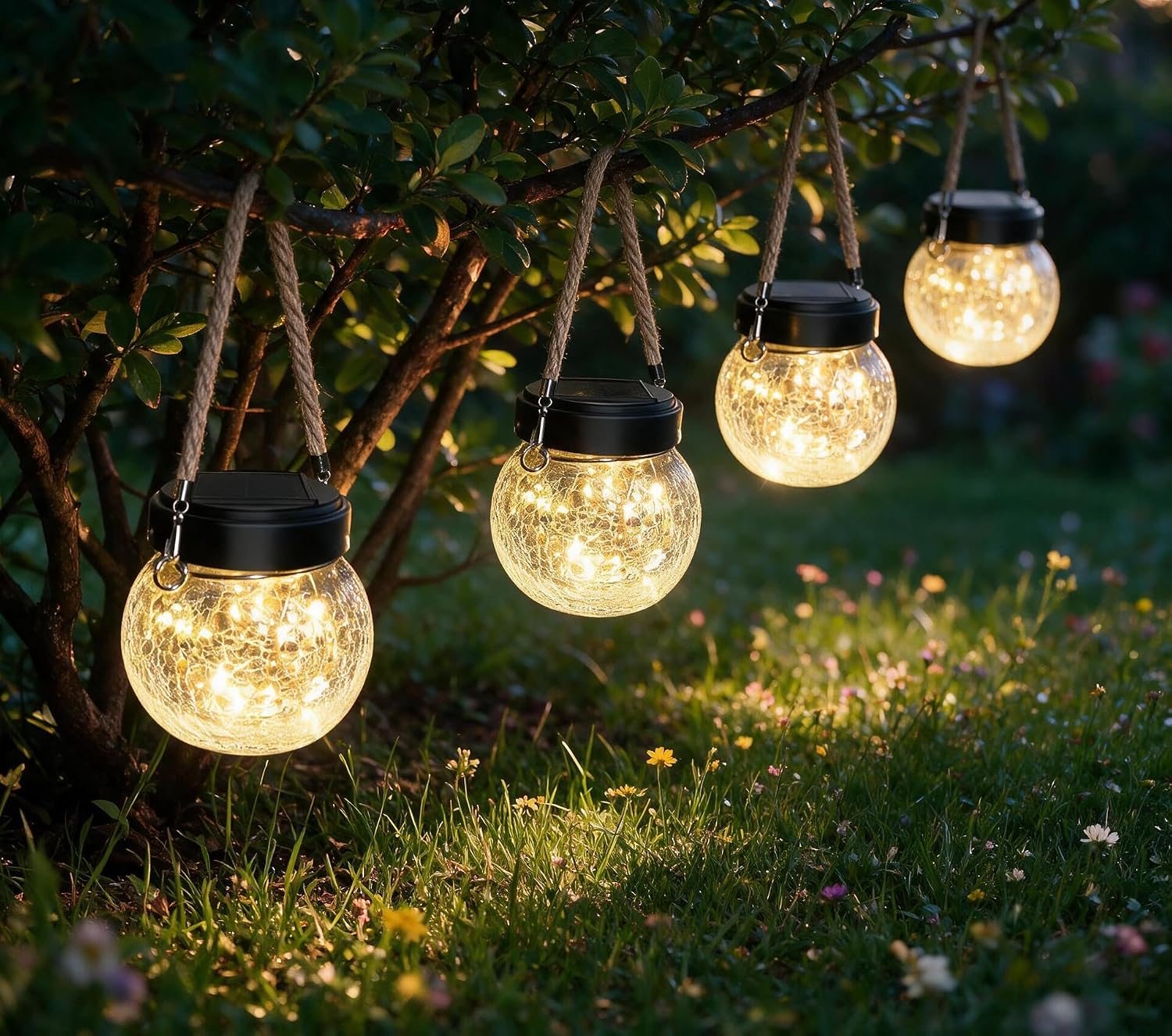 ROSHWEY 4 Pack M Size Solar Lantern Gifts for Women, Hanging Garden Decor Solar Lights Outdoor Waterproof with 15 LED for Halloween Christmas Easter Gift