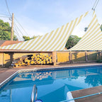 E&K Sunrise 27' x 27' x 27' Sun Shade Sail Triangle Canopy Shade Cover UV Block for Patio Backyard Garden Outdoor (Beige White Strip)