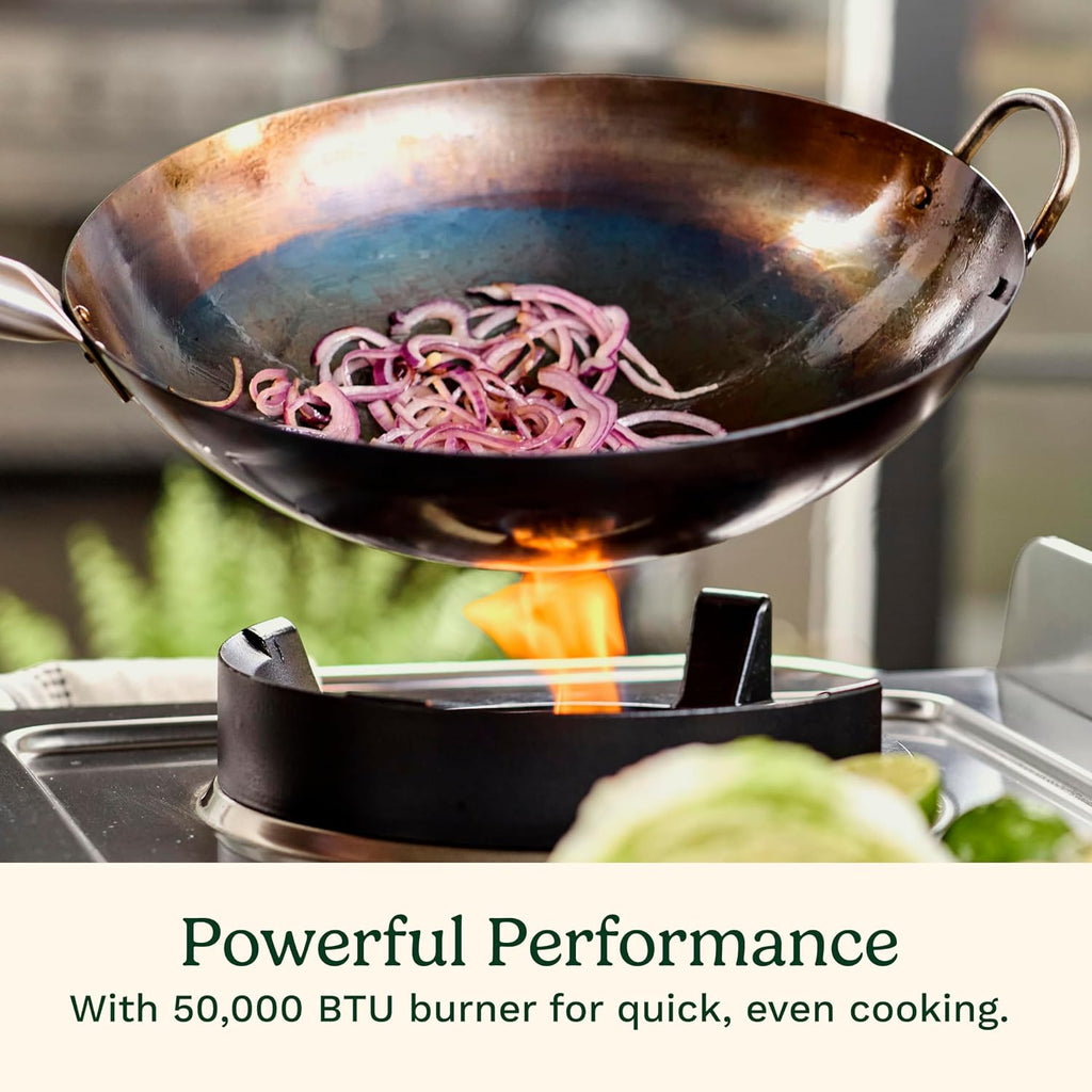 Cuisinart Outdoor Wok Station with Rear Wheels, 14" Steel Pan, 50,000 BTU