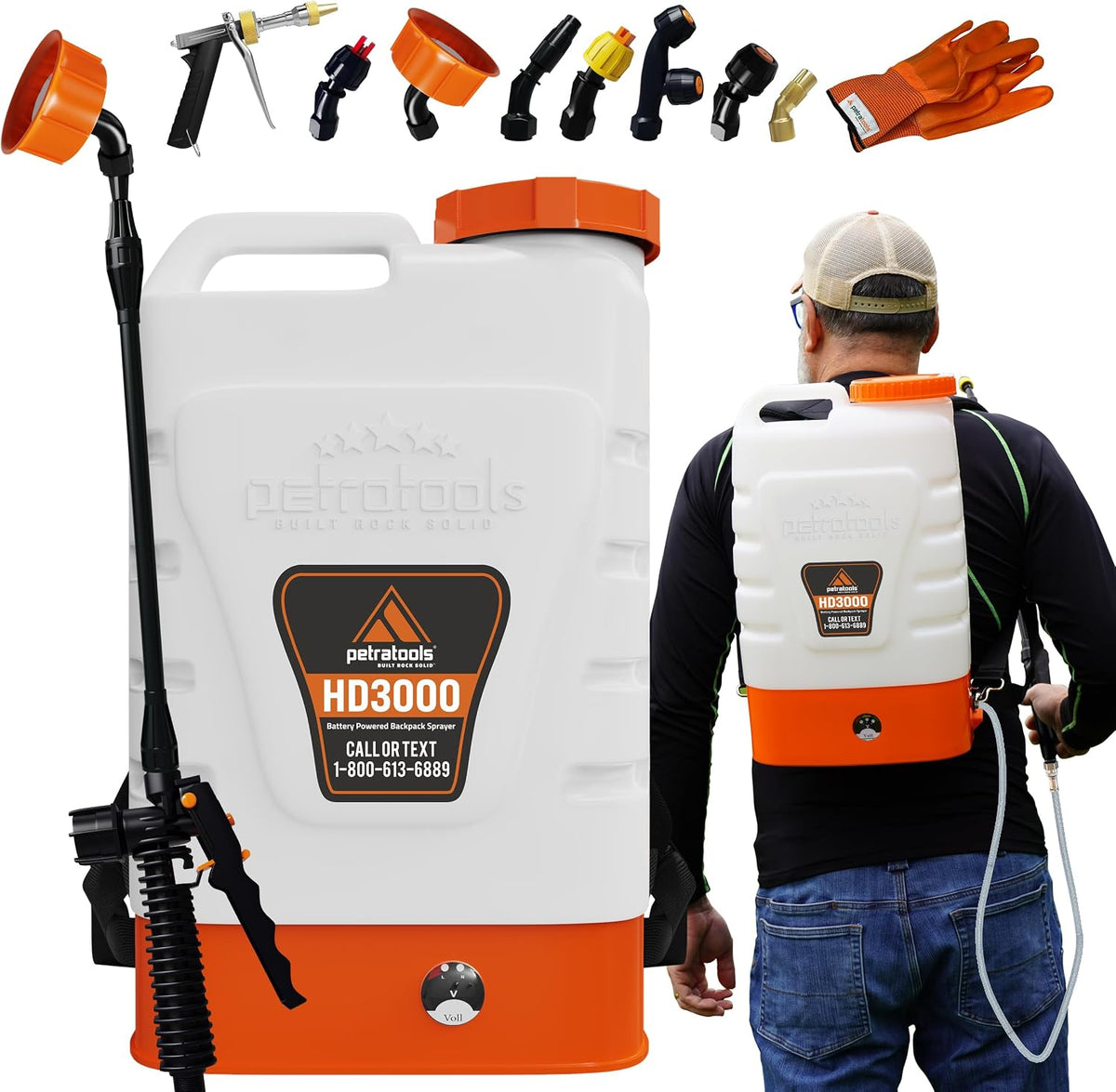 petratools hd3000 3 gallon battery powered backpack sprayer, main product view