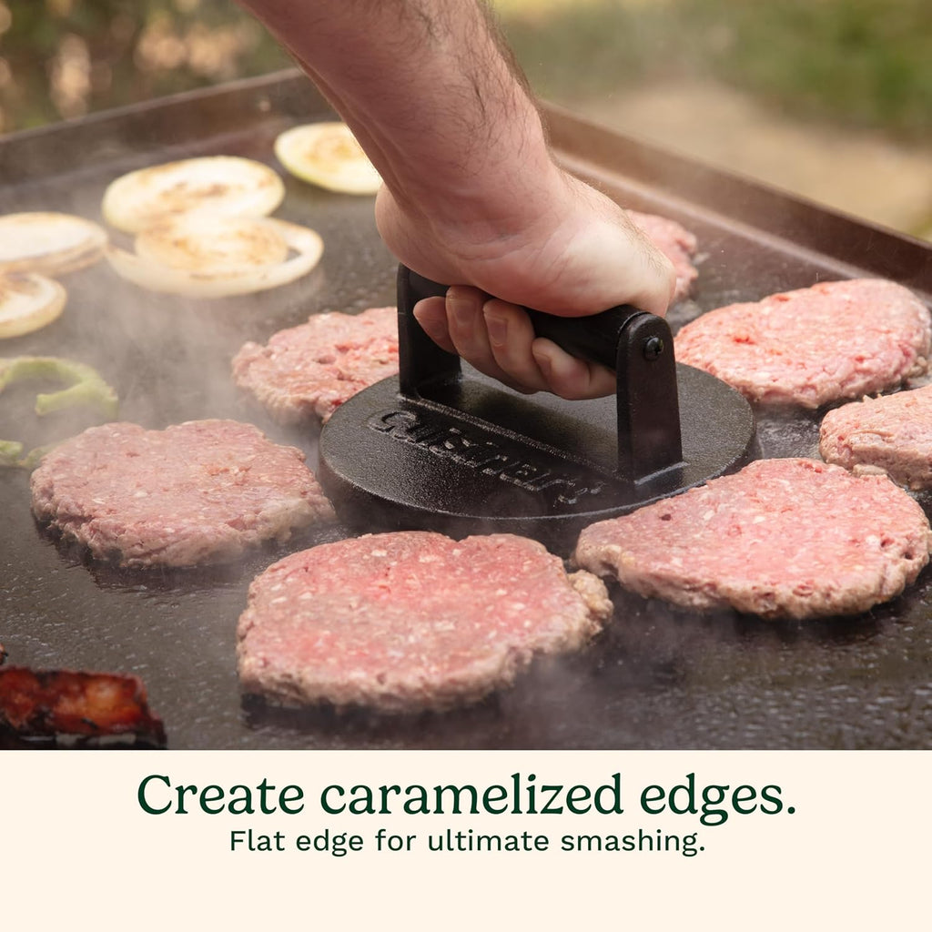 Cuisinart Smash Burger Press, Cast Iron, 6.5" Round Burger Smasher | Hamburger press with round flat edge for crispy carmelization, the go-to grill press for indoor and outdoor cooking, CISB-111