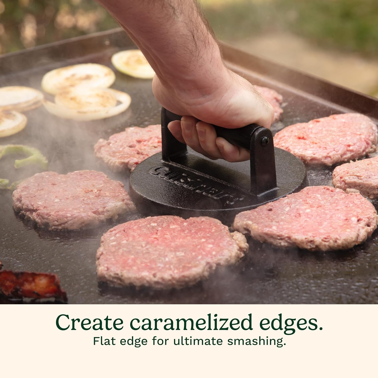 Cuisinart Smash Burger Press, Cast Iron, 6.5" Round Burger Smasher | Hamburger press with round flat edge for crispy carmelization, the go-to grill press for indoor and outdoor cooking, CISB-111