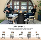 PIZZELLO 5-Piece Patio Swivel Bar Set with 37" Height Propane Round Firepit Table and High Swivel Stools Chair Set of 4, Outdoor High Top Bistro Set for Poolside, Garden, Balcony(Black)
