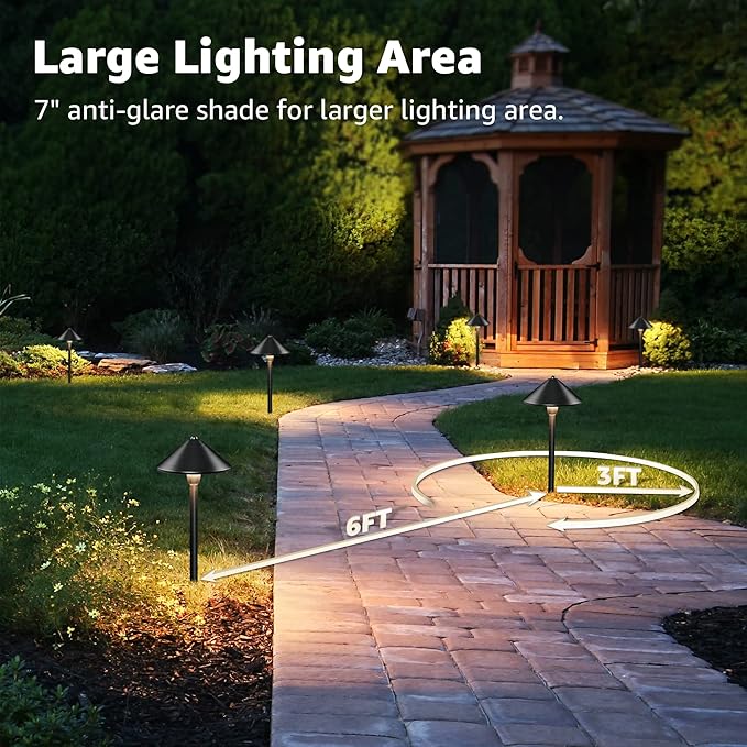 SUNVIE 8-Pack Low Voltage Landscape Pathway Lights 12-24V 3W LED Landscape Lighting 3000K Outdoor Pathway Lighting IP65 Waterproof Aluminum Wired Path Lights for Yard Garden Walkway, ETL Listed Cord