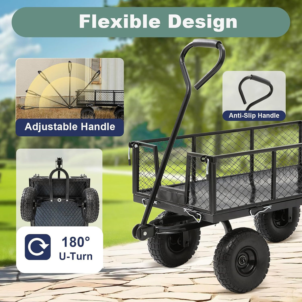 steel garden wagon cart 880 lbs 4 cu, close-up detail