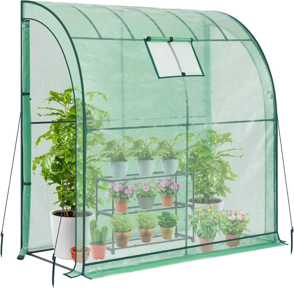 lean-to greenhouse with 3-tier shelves: ohuhu portable walk-in, main product view