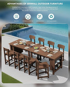 SERWALL Outdoor Bar Table, All Weather HDPE 36" Counter Height Dining Table with Storage and Wine Rack for Patio, Garden, Backyard, Balcony, Poolside, Brown