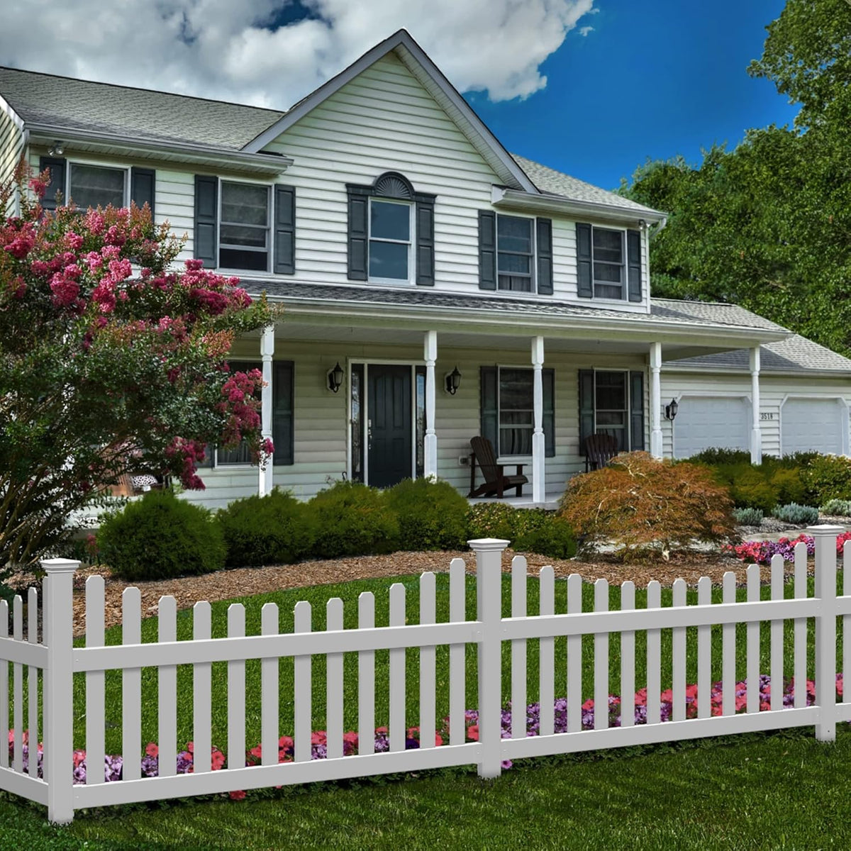 wambam all american scalloped picket fence, white vinyl, main product view
