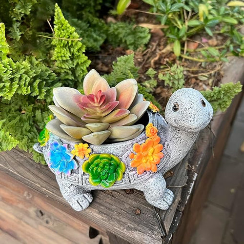 2pcs Small Turtle Planter Window Decor - Resin Succulent Plant Pot with Drainage Hole, Cute Planters for Indoor Plants, Unique Flower Pot Office/Home/Desktop Decoration, Ideal Gifts for Women