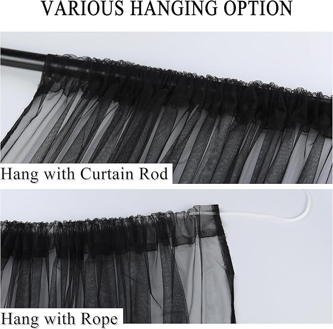 Extra Wide Outdoor Curtains Waterproof Black Voile Mesh Screen Lightweight Privacy Bug Netting for Patio Porch Balcony Pergola Terrace, W125 x L108 inch per Panel, 2 Panels