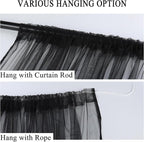 Extra Wide Outdoor Curtains Waterproof Black Voile Mesh Screen Lightweight Privacy Bug Netting for Patio Porch Balcony Pergola Terrace, W125 x L84 inch per Panel, 2 Panels
