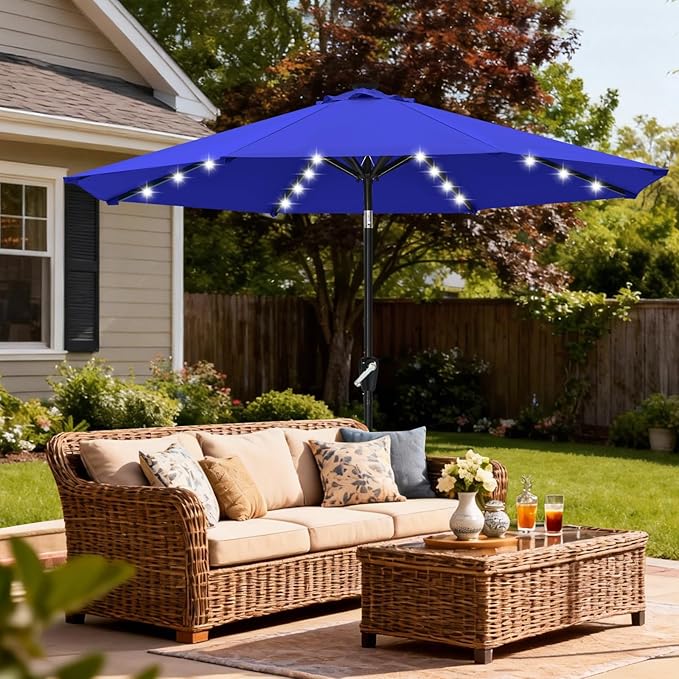 ABCCANOPY Solar Led Patio Umbrellas with 32LED Lights 11FT (Blue)