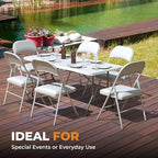 4 Pack Leather Chair | Foldable & Stackable | 350 lbs Capacity Steel Frame Seats for Indoor or Outdoor | Commercial Use Events Wedding Party Events Bulk Picnic Kitchen Dining - White