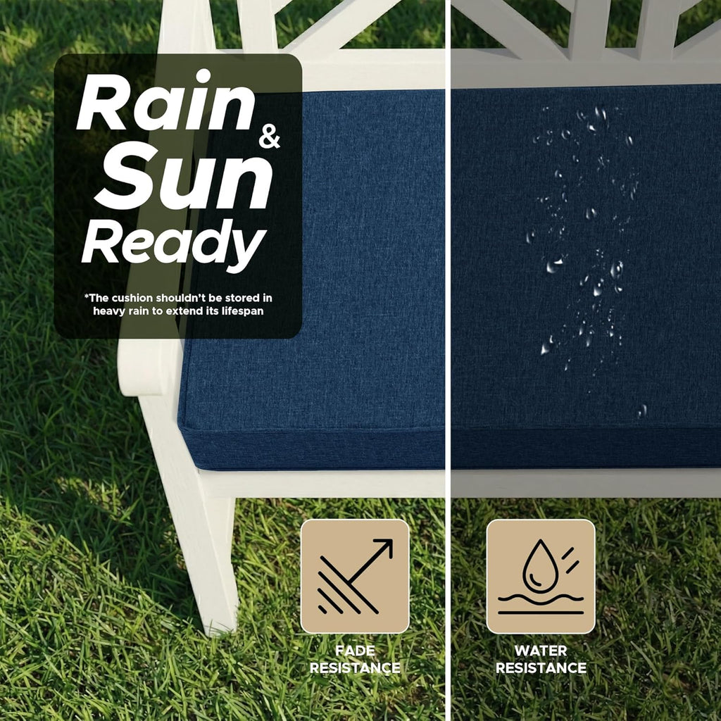 outdoor bench cushion, 48 x 16 inch, navy, close-up detail